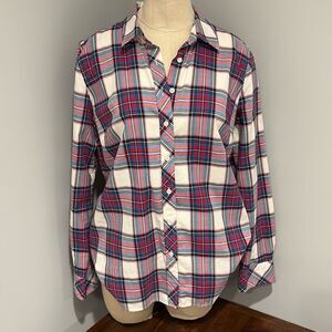 TALBOTS COTTON BUTTON FRONT SHIRT DECORATIVE PLAID SIZE S